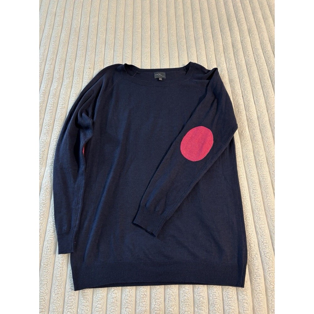 Market & Spruce Wool Blend Contrast Elbow Patch Sweater Women’s Large Navy Pink